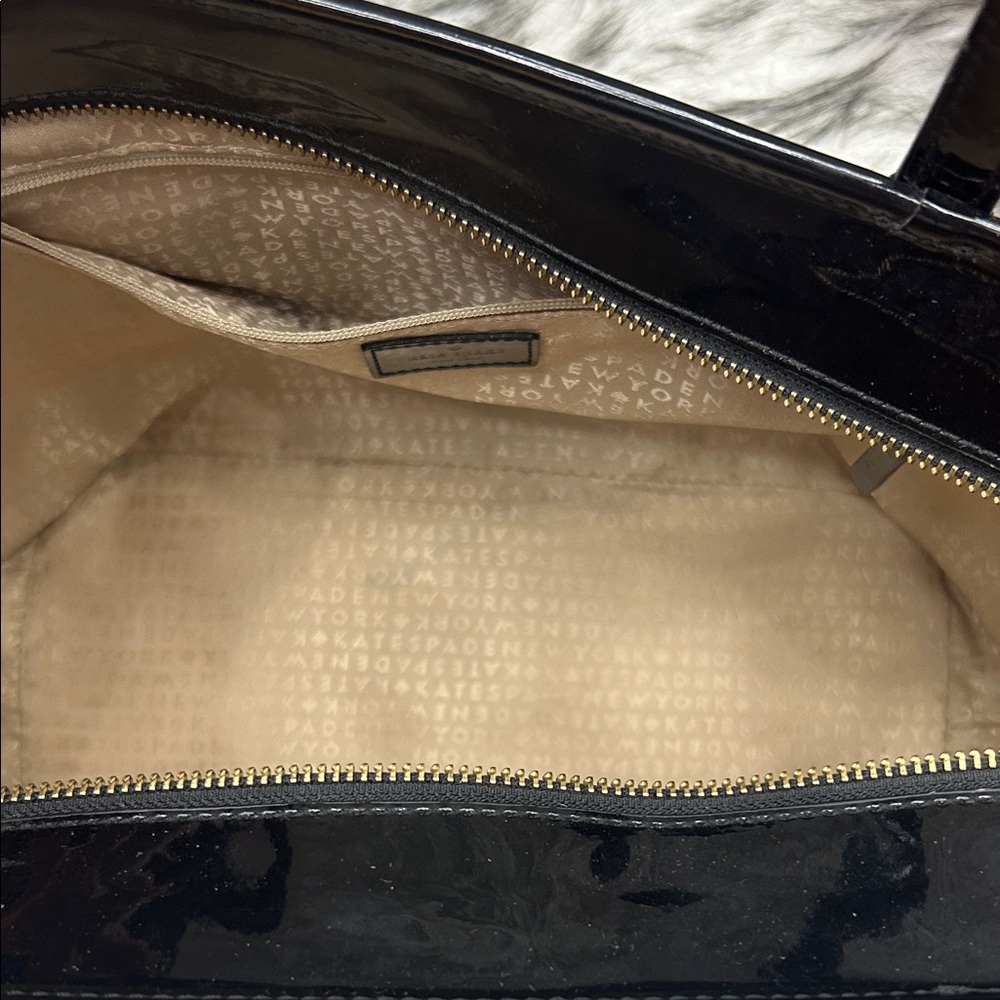 Kate Spade New York black patent leather perforated Spades tote, EUC - Picture 10 of 16